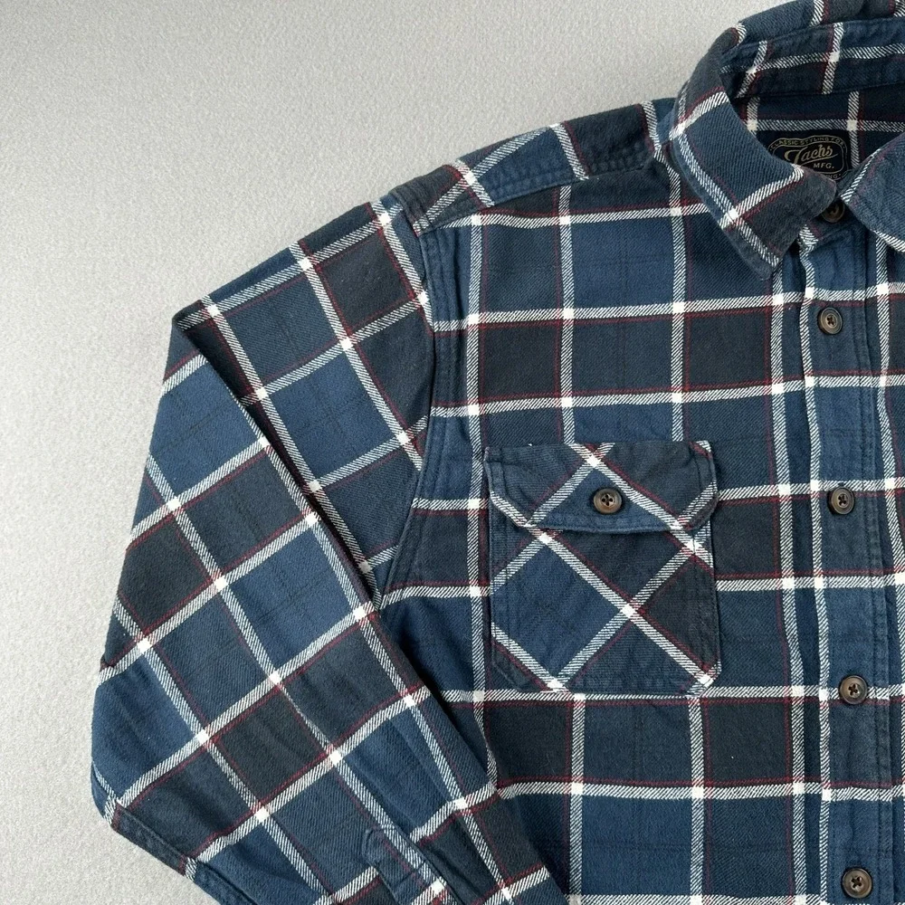 Jachs Heritage Flannel Shirt Mens M Plaid Blue Red White 100% Cotton Heavyweight
